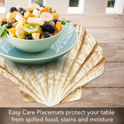 CounterArt 4 Pack Seashell Shaped Reversible Easy Care Placemats Made in the USA