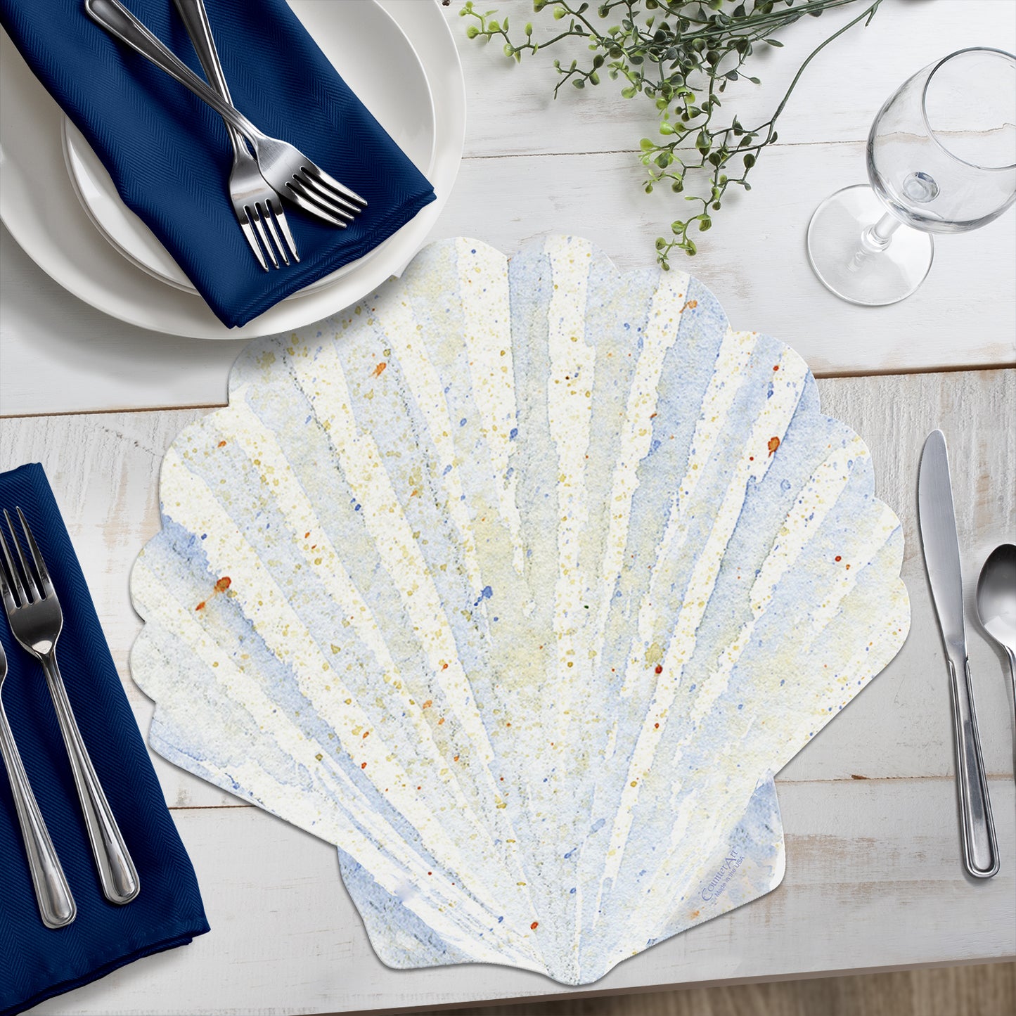 CounterArt 4 Pack Seashell Shaped Reversible Easy Care Placemats Made in the USA