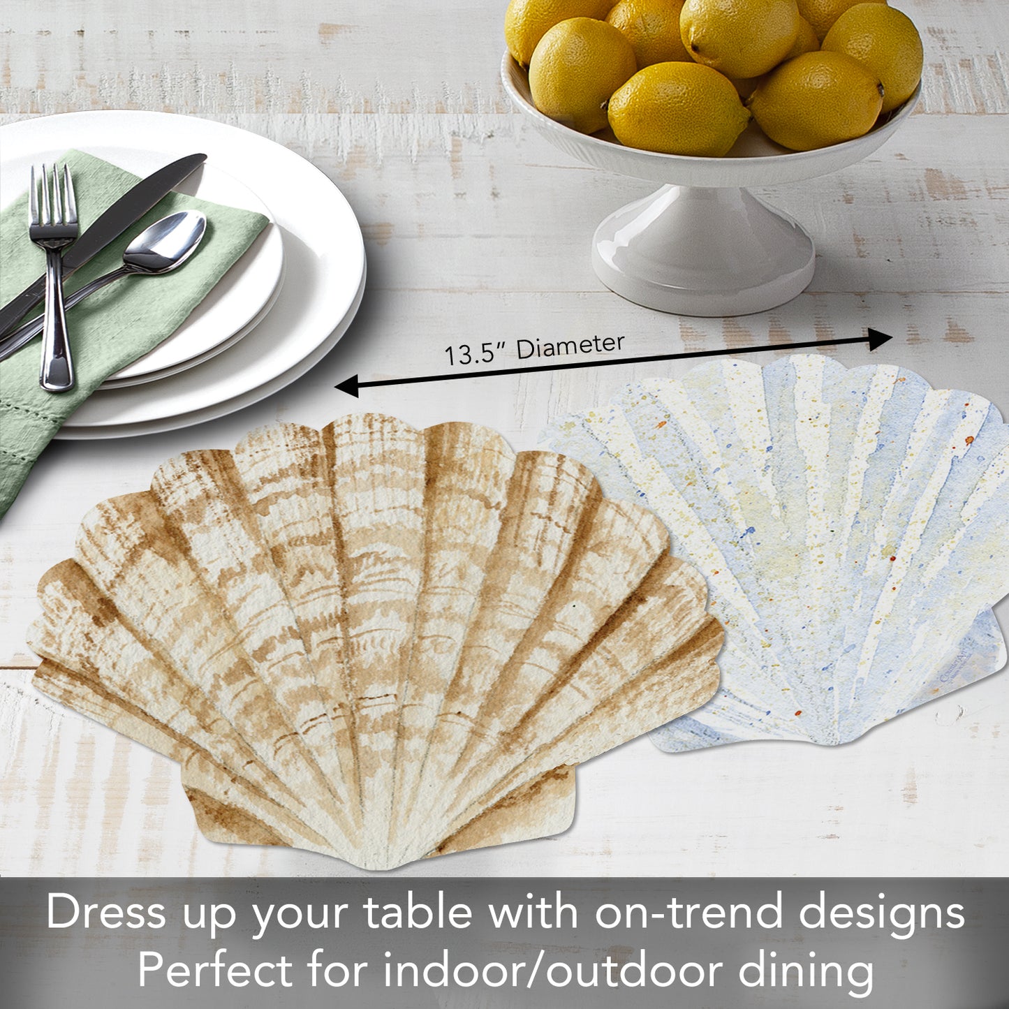 CounterArt 4 Pack Seashell Shaped Reversible Easy Care Placemats Made in the USA