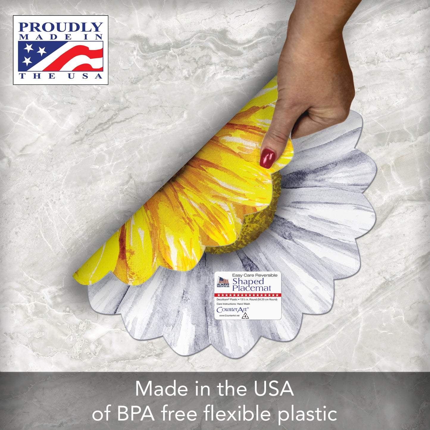 CounterArt 4 Pack Flower Shaped Reversible Easy Care Flexible Plastic Placemats Made in the USA