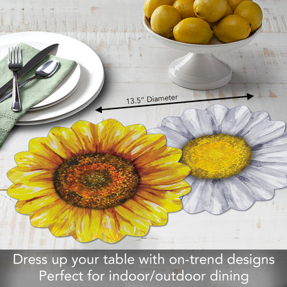 CounterArt 4 Pack Flower Shaped Reversible Easy Care Flexible Plastic Placemats Made in the USA