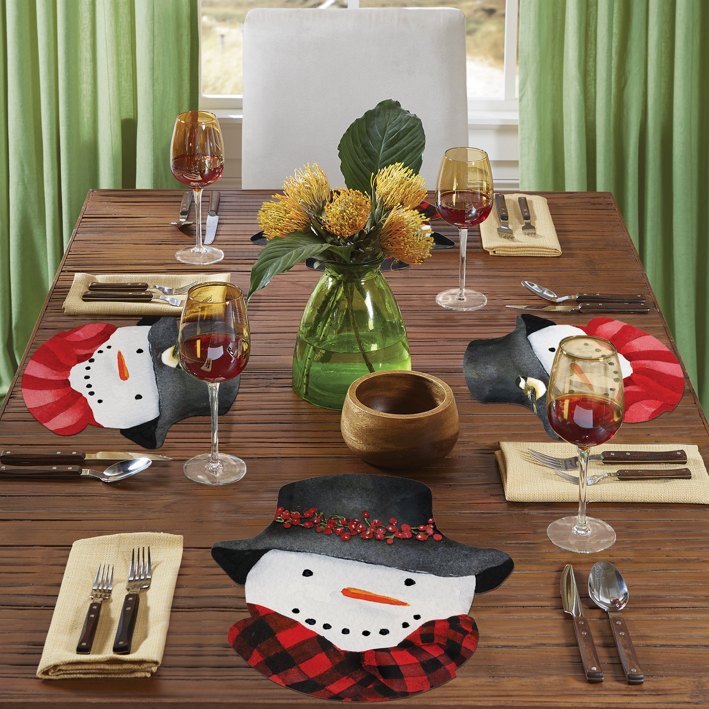 CounterArt 4 Pack Snowman Shaped Reversible Easy Care Placemats Made in the USA
