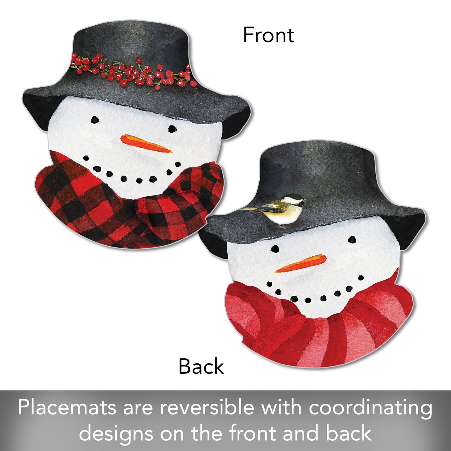 CounterArt 4 Pack Snowman Shaped Reversible Easy Care Placemats Made in the USA