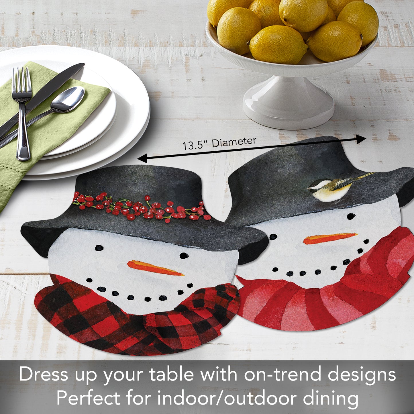 CounterArt 4 Pack Snowman Shaped Reversible Easy Care Placemats Made in the USA