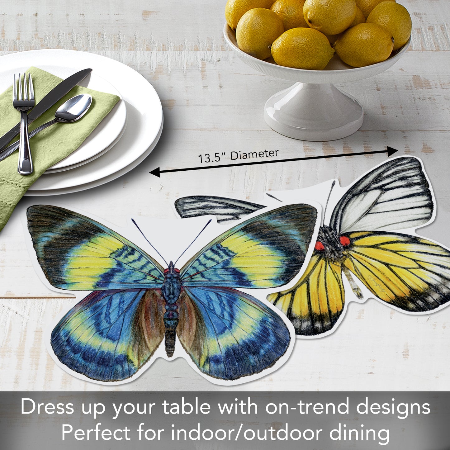 CounterArt 4 Pack Butterfly Shaped Reversible Easy Care Placemats Made in the USA