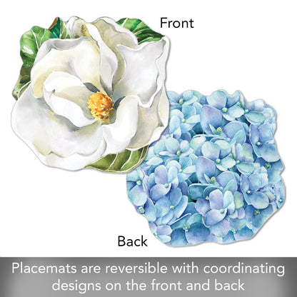 CounterArt 4 Pack Magnolia/Hydrangea Reversible Shaped Easy Care Placemats Made in the USA