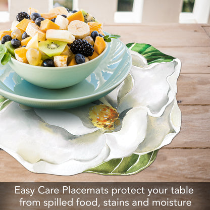 CounterArt 4 Pack Magnolia/Hydrangea Reversible Shaped Easy Care Placemats Made in the USA