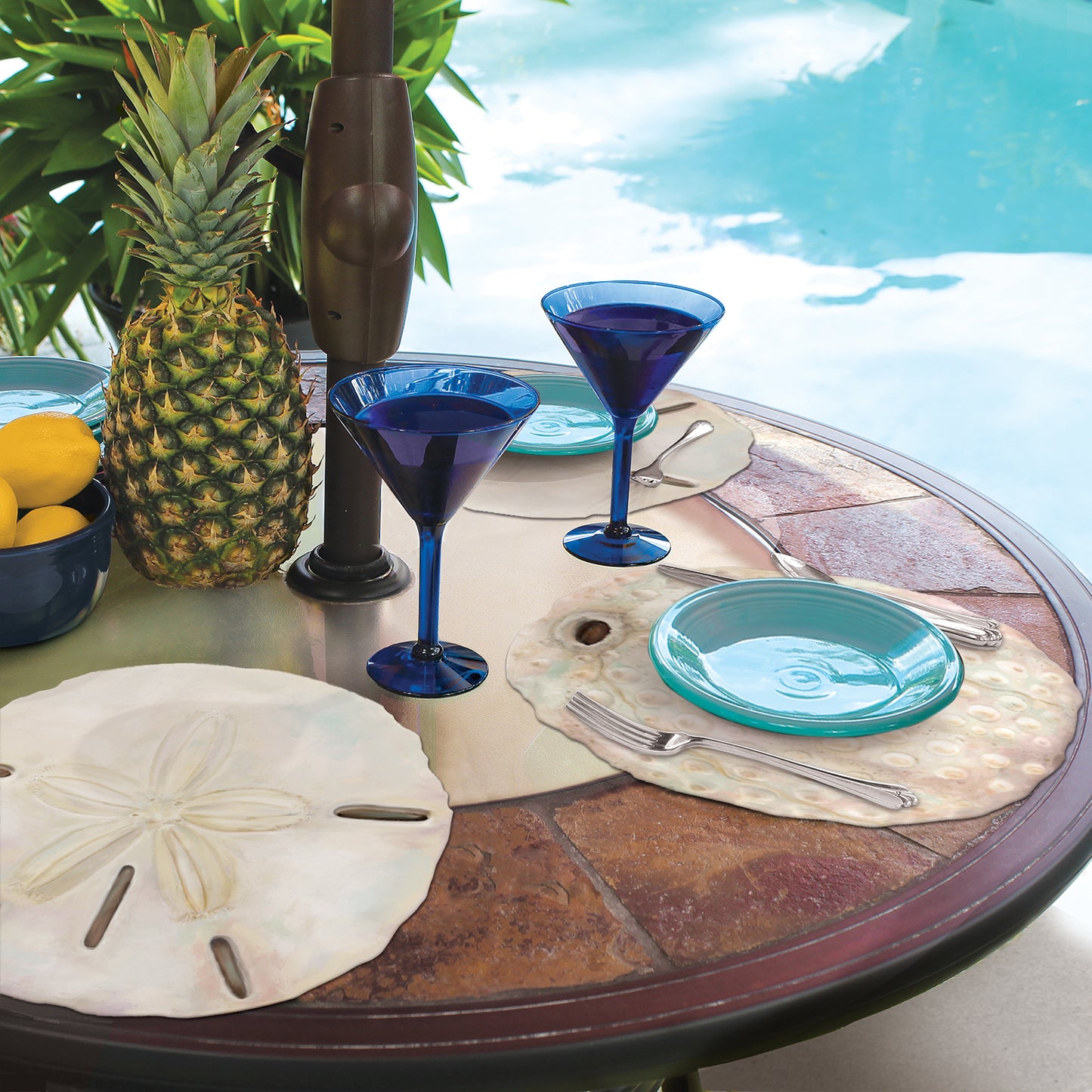 CounterArt 4 Pack Sand Dollar Shaped Reversible Easy Care Placemat Set Made in the USA
