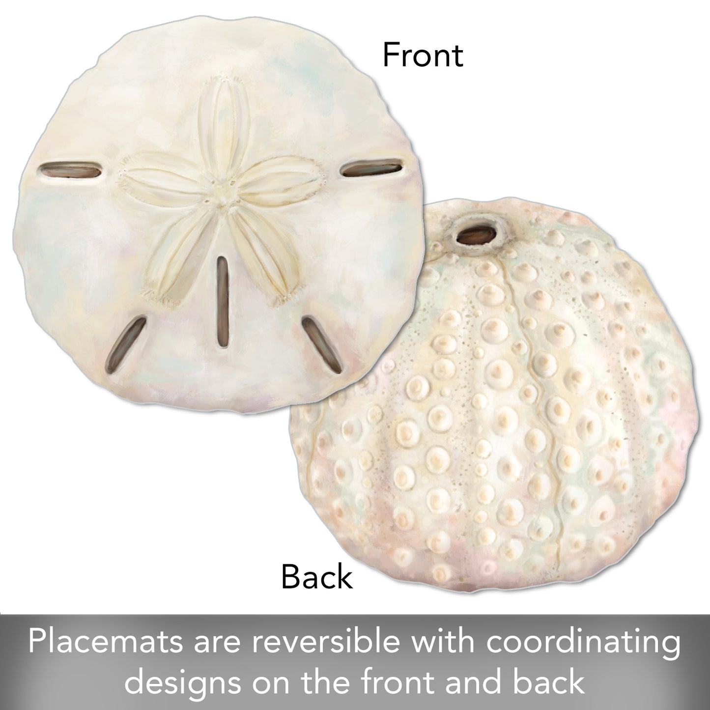 CounterArt 4 Pack Sand Dollar Shaped Reversible Easy Care Placemat Set Made in the USA