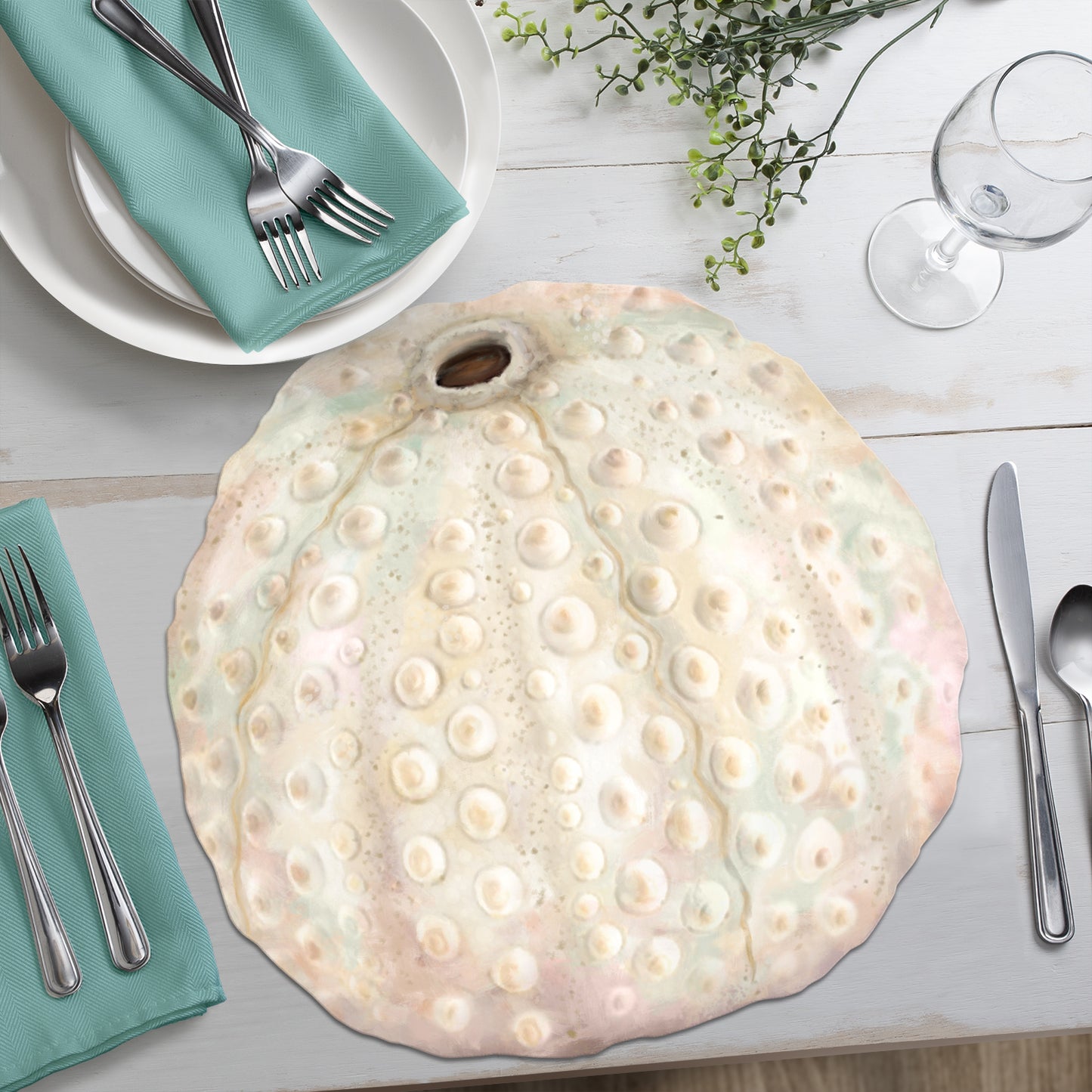 CounterArt 4 Pack Sand Dollar Shaped Reversible Easy Care Placemat Set Made in the USA