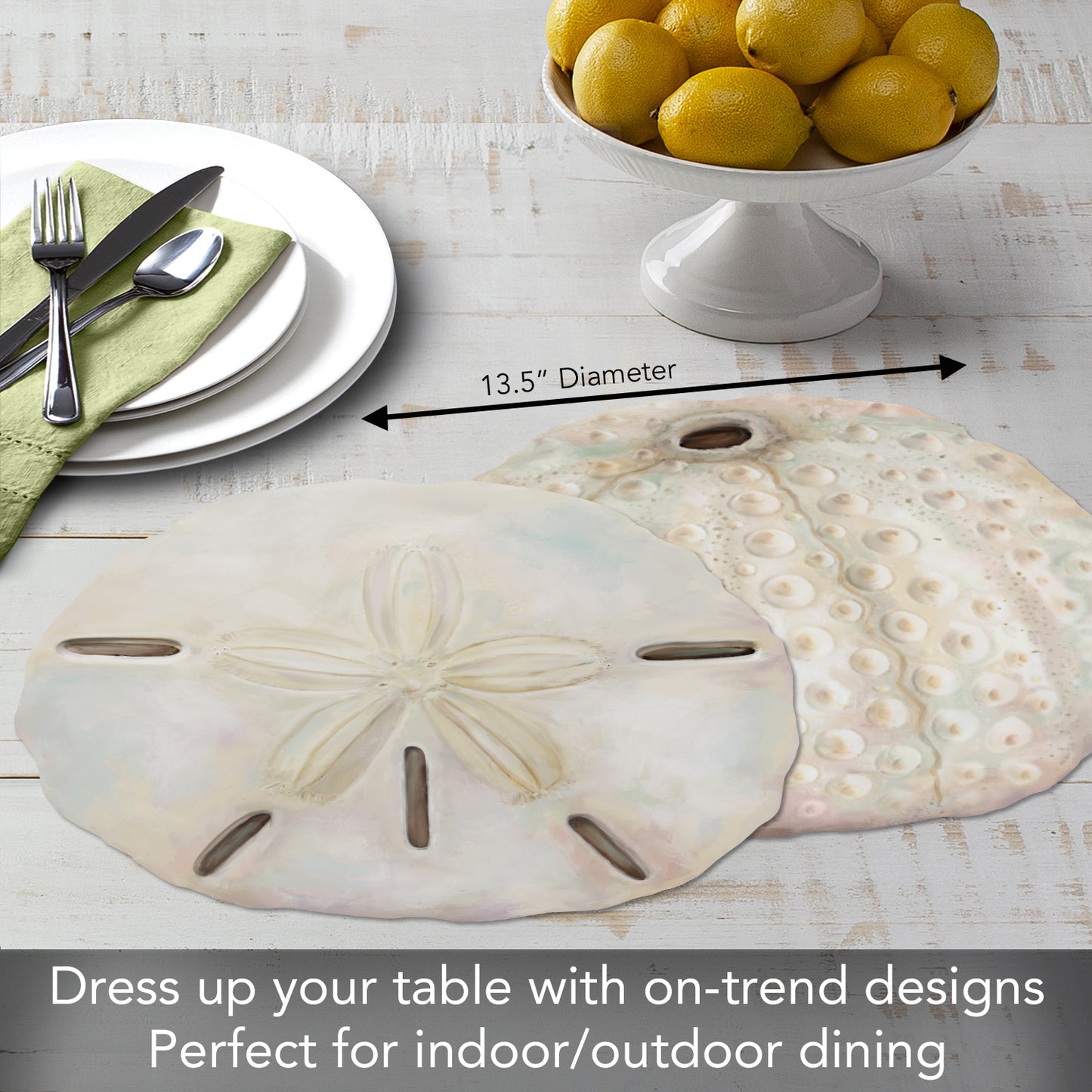 CounterArt 4 Pack Sand Dollar Shaped Reversible Easy Care Placemat Set Made in the USA