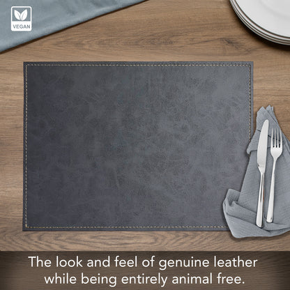 Luxurious Gray Vegan Leather Placemats 4 Pack Look and Feel of Genuine Leather Infused with Copper