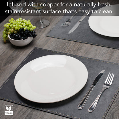 Luxurious Gray Vegan Leather Placemats 4 Pack Look and Feel of Genuine Leather Infused with Copper