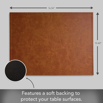 Luxurious Caramel Vegan Leather Placemats 4 Pack Look and Feel of Genuine Leather Infused with Copper