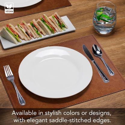 Luxurious Caramel Vegan Leather Placemats 4 Pack Look and Feel of Genuine Leather Infused with Copper