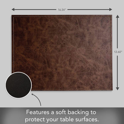 Luxurious Vegan Leather Mocha Colored Placemats 4 Pack Look and Feel of Genuine Leather Infused with Copper