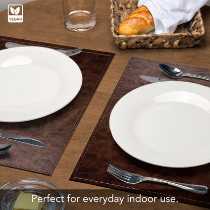 Luxurious Vegan Leather Mocha Colored Placemats 4 Pack Look and Feel of Genuine Leather Infused with Copper