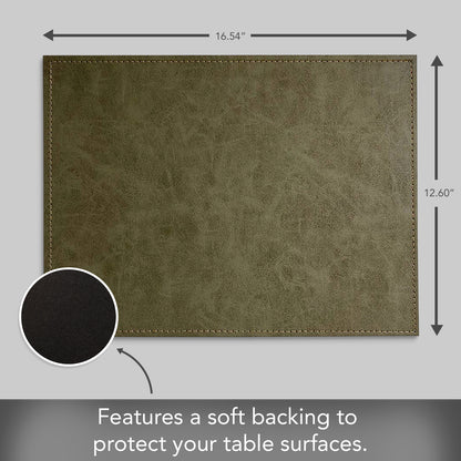 Luxurious Olive Vegan Leather Placemats 4 Pack Look and Feel of Genuine Leather Infused with Copper
