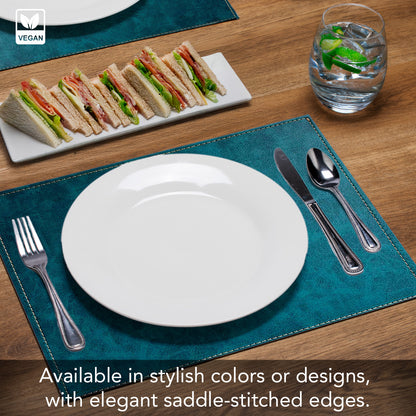 Luxurious Turquoise Vegan Leather Placemats 4 Pack Look and Feel of Genuine Leather Infused with Copper