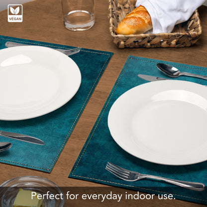 Luxurious Turquoise Vegan Leather Placemats 4 Pack Look and Feel of Genuine Leather Infused with Copper