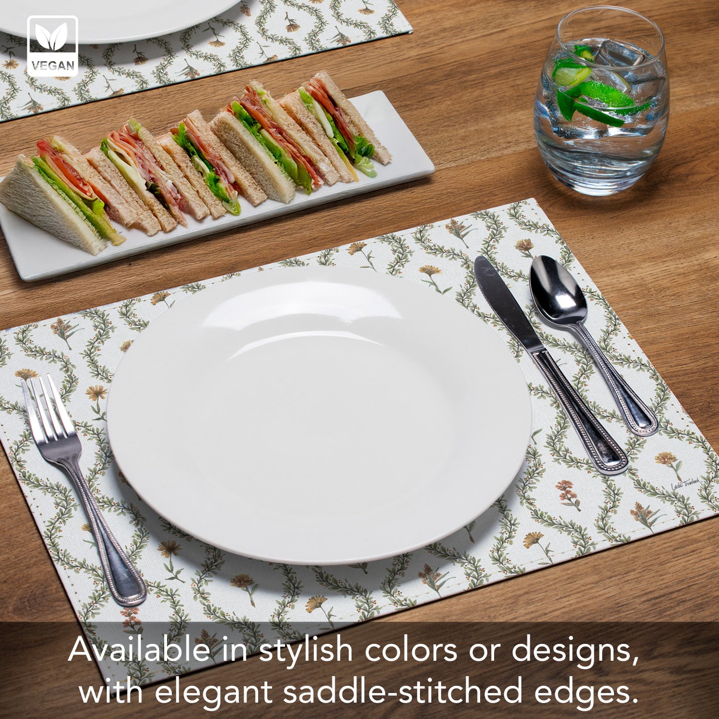 Garden Lattice Luxurious Vegan Leather Placemats 4 Pack Look and Feel of Genuine Leather Infused with Copper