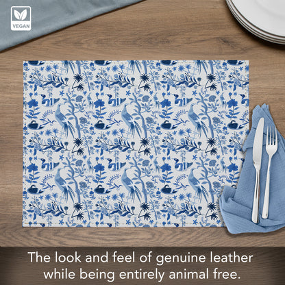 Chinoiserie Birds Luxurious Vegan Leather Placemat 4 Pack  Look and Feel of Genuine Leather Infused with Copper
