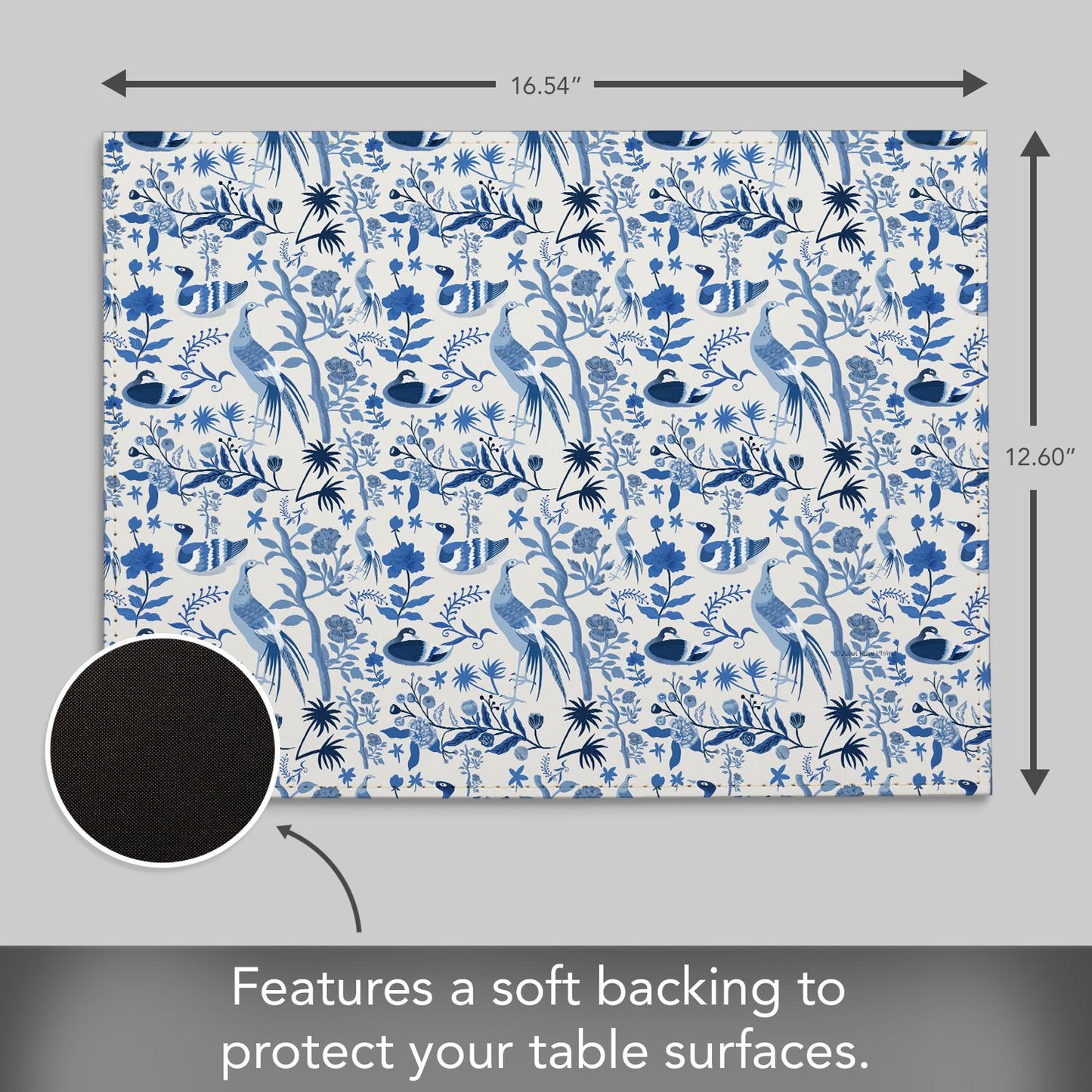 Chinoiserie Birds Luxurious Vegan Leather Placemat 4 Pack  Look and Feel of Genuine Leather Infused with Copper