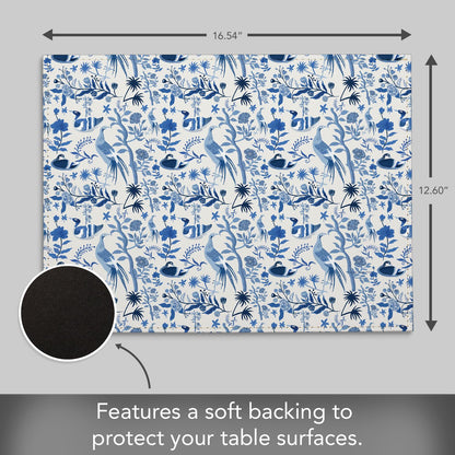 Chinoiserie Birds Luxurious Vegan Leather Placemat 4 Pack  Look and Feel of Genuine Leather Infused with Copper