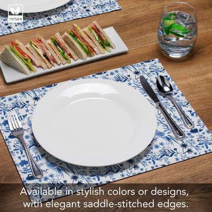 Chinoiserie Birds Luxurious Vegan Leather Placemat 4 Pack  Look and Feel of Genuine Leather Infused with Copper