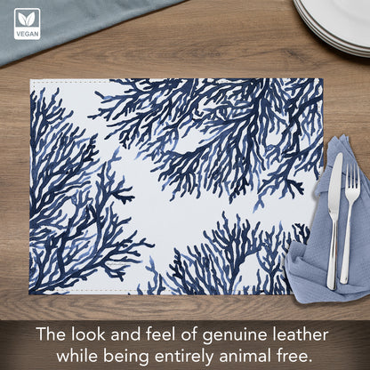 Blue Coral Luxurious Vegan Leather Placemat 4 Pack  Look and Feel of Genuine Leather Infused with Copper