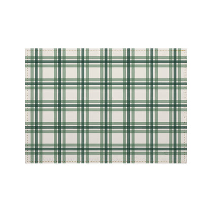 Green Plaid Luxurious Vegan Leather Placemats 4 Pack Look and Feel of Genuine Leather Infused with Copper