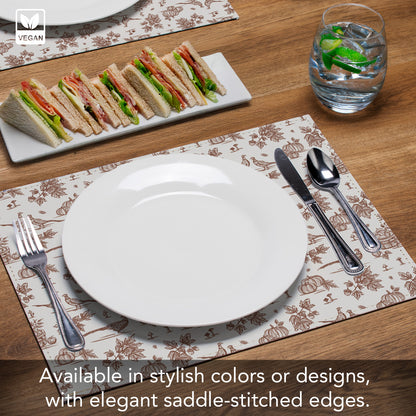 Autumn Birds Luxurious Vegan Leather Placemat 4 Pack  Look and Feel of Genuine Leather Infused with Copper