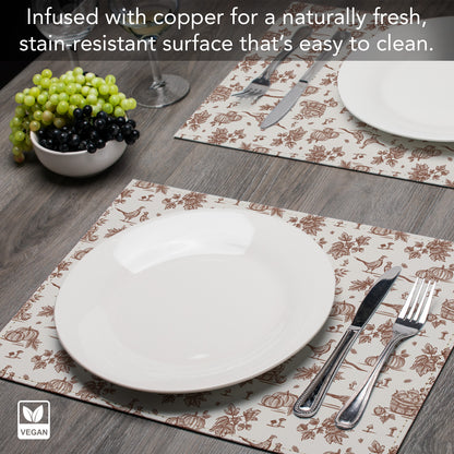 Autumn Birds Luxurious Vegan Leather Placemat 4 Pack  Look and Feel of Genuine Leather Infused with Copper