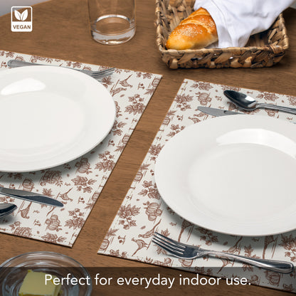 Autumn Birds Luxurious Vegan Leather Placemat 4 Pack  Look and Feel of Genuine Leather Infused with Copper