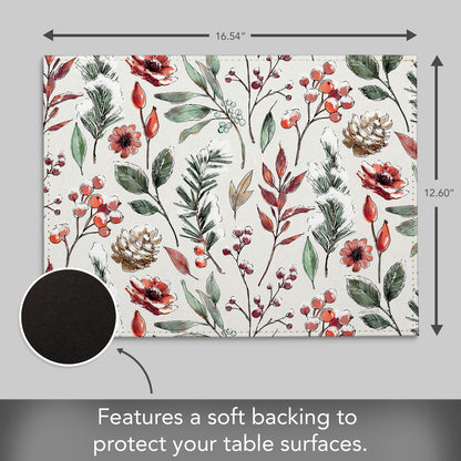 Festive Blooms Luxurious Vegan Leather Placemats 4 Pack Look and Feel of Genuine Leather Infused with Copper