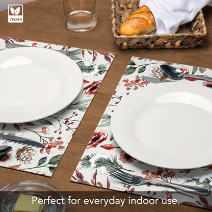 Festive Blooms Luxurious Vegan Leather Placemats 4 Pack Look and Feel of Genuine Leather Infused with Copper