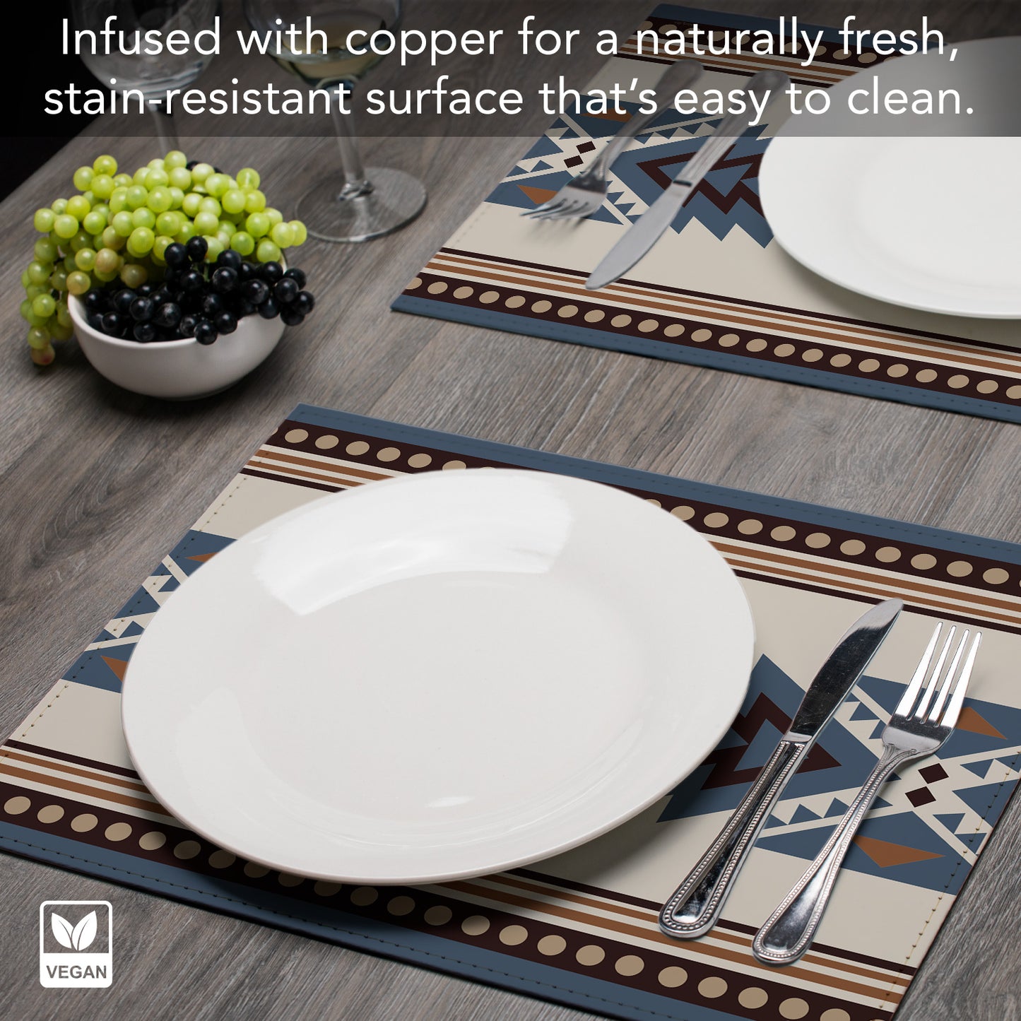 Mesa Luxurious Vegan Leather Placemat 4 Pack  Look and Feel of Genuine Leather Infused with Copper