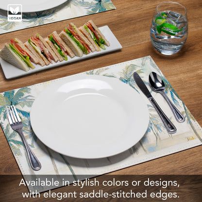 Palms Luxurious Vegan Leather Placemats 4 Pack Look and Feel of Genuine Leather Infused with Copper