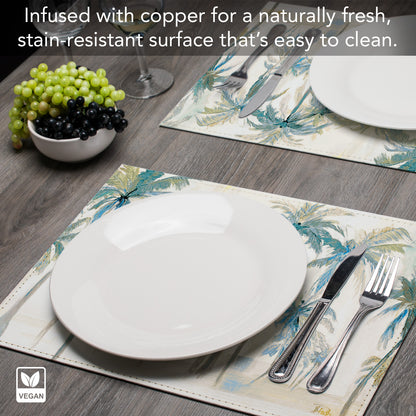 Palms Luxurious Vegan Leather Placemats 4 Pack Look and Feel of Genuine Leather Infused with Copper