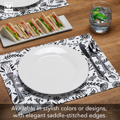 Floral Home Luxurious Vegan Leather Placemats 4 Pack Look and Feel of Genuine Leather Infused with Copper