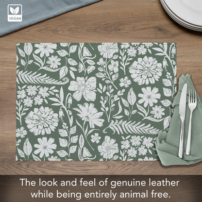 Flower Fest Luxurious Vegan Leather Placemats 4 Pack Look and Feel of Genuine Leather Infused with Copper
