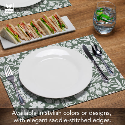 Flower Fest Luxurious Vegan Leather Placemats 4 Pack Look and Feel of Genuine Leather Infused with Copper
