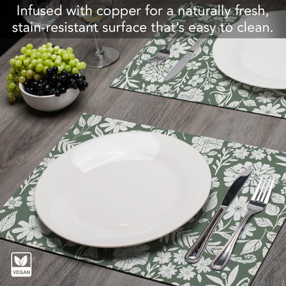 Flower Fest Luxurious Vegan Leather Placemats 4 Pack Look and Feel of Genuine Leather Infused with Copper