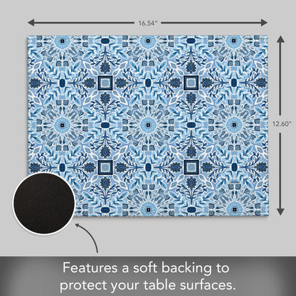 Geo Floral Luxurious Vegan Leather Placemat 4 Pack  Look and Feel of Genuine Leather Infused with Copper