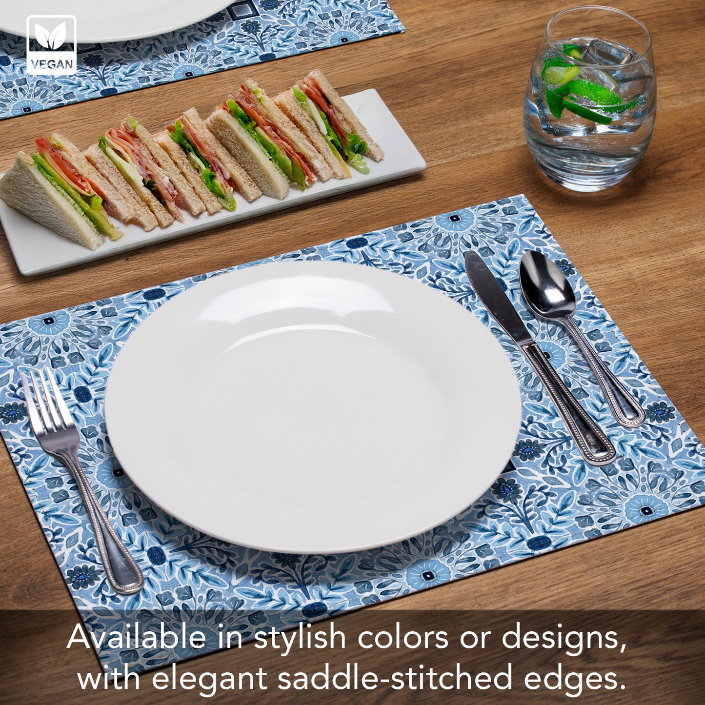 Geo Floral Luxurious Vegan Leather Placemat 4 Pack  Look and Feel of Genuine Leather Infused with Copper