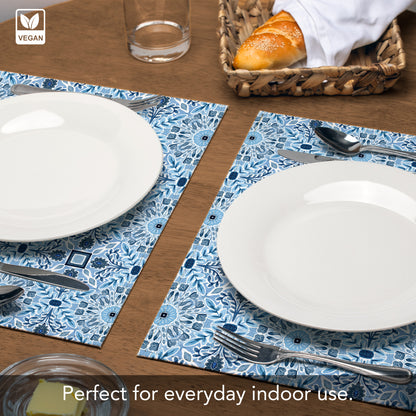 Geo Floral Luxurious Vegan Leather Placemat 4 Pack  Look and Feel of Genuine Leather Infused with Copper