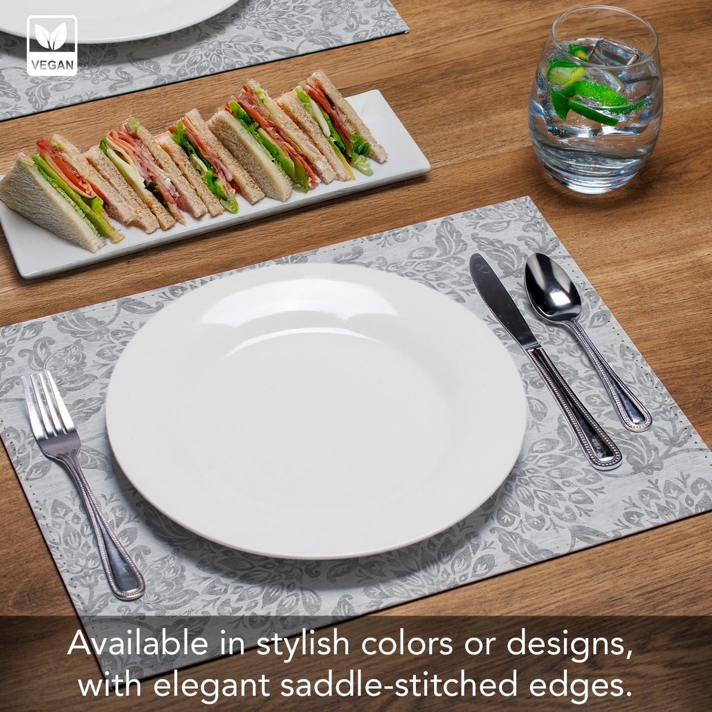 Carolina Skies Luxurious Vegan Leather Placemat 4 Pack  Look and Feel of Genuine Leather Infused with Copper