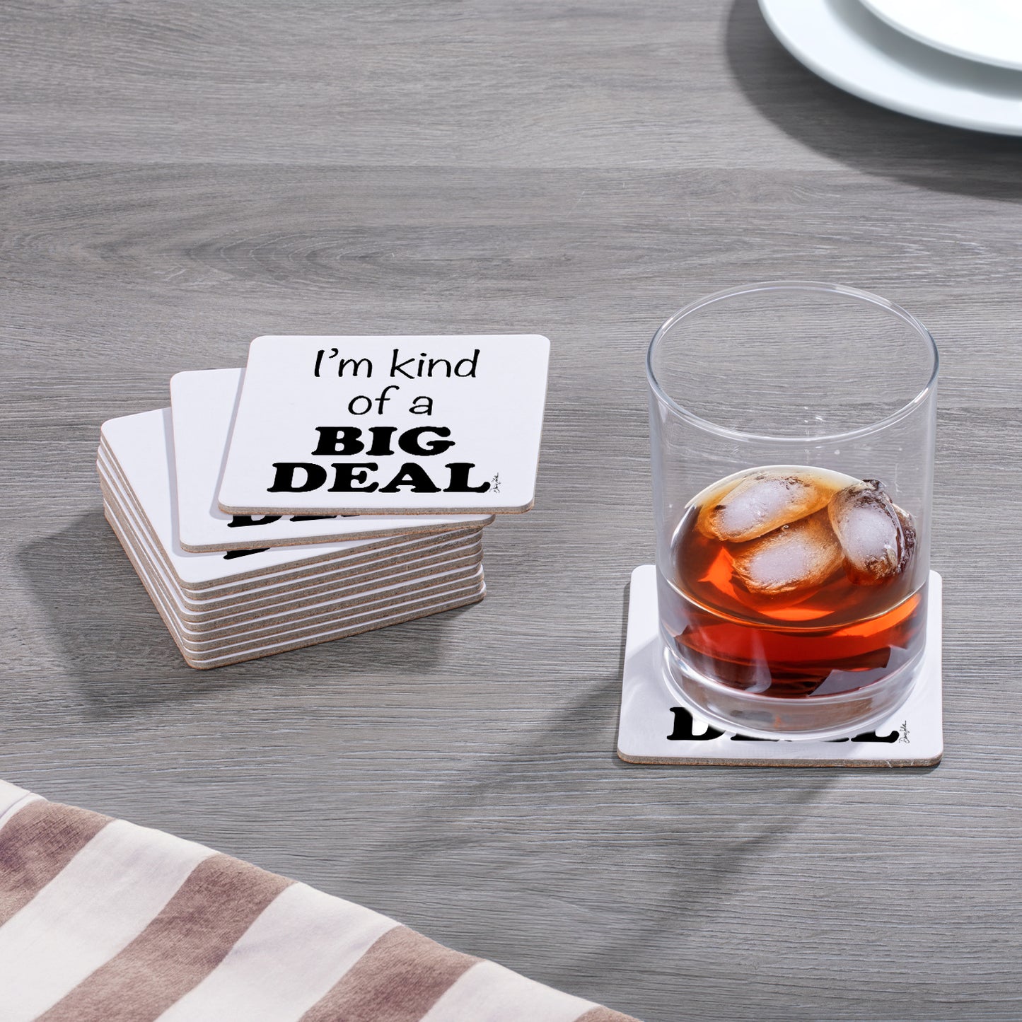 Thirstystone Big Deal 12-Pack Cork Back Paper Bar Coasters Made in The USA Humourous Quotes Attractive Designs