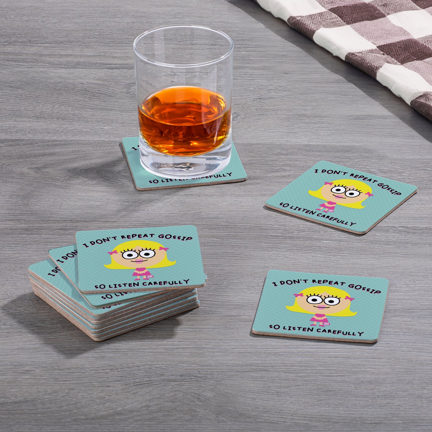 Thirstystone Gossip 12-Pack Cork Back Paper Bar Coasters Made in The USA Humourous Quotes Attractive Designs