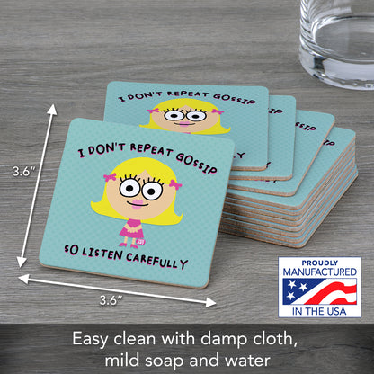 Thirstystone Gossip 12-Pack Cork Back Paper Bar Coasters Made in The USA Humourous Quotes Attractive Designs